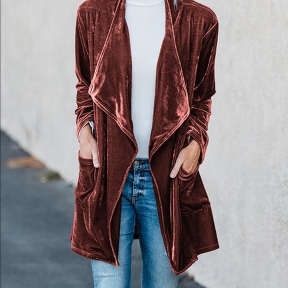 👑5🌟🆕MAUVE Velvet Cardigan w Pock… - Picture 4 of 9